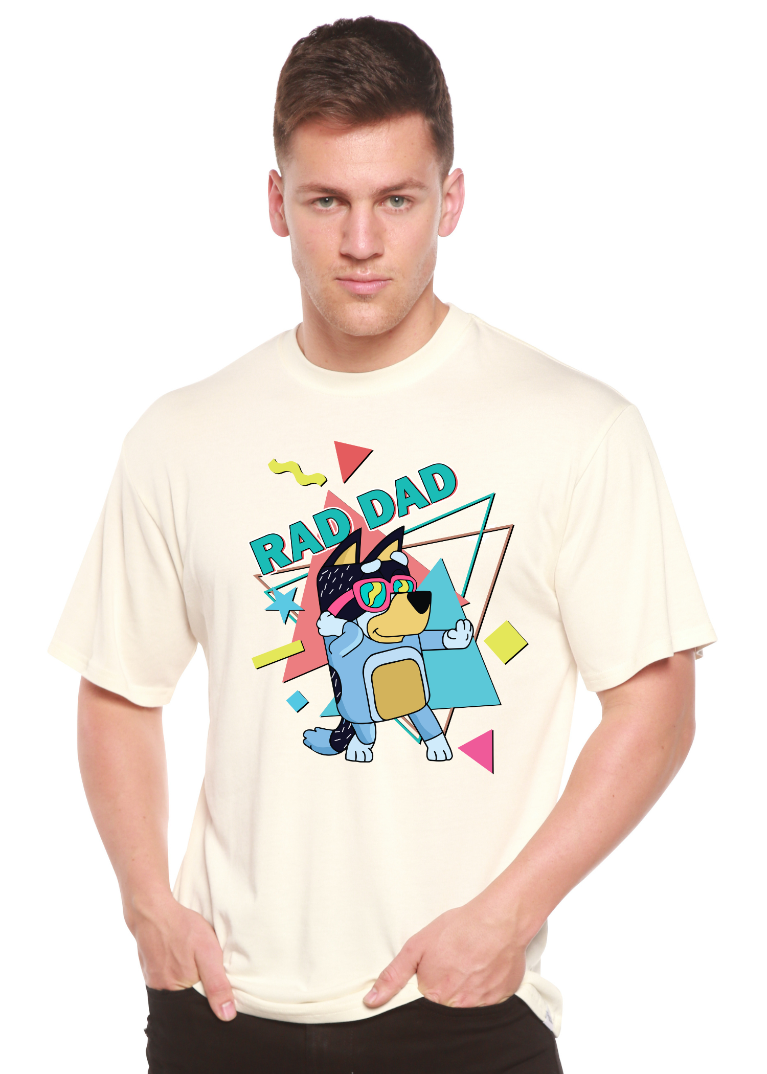 Image of Rad Dad Bluey Men's Bamboo Short Sleeve Graphic T-Shirt