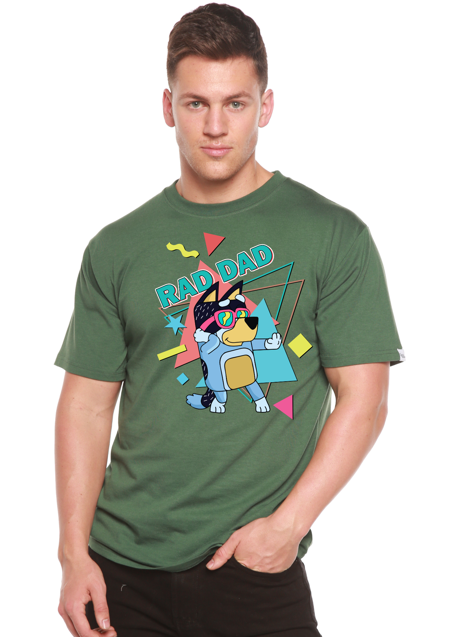 Image of Rad Dad Bluey Men's Bamboo Short Sleeve Graphic T-Shirt