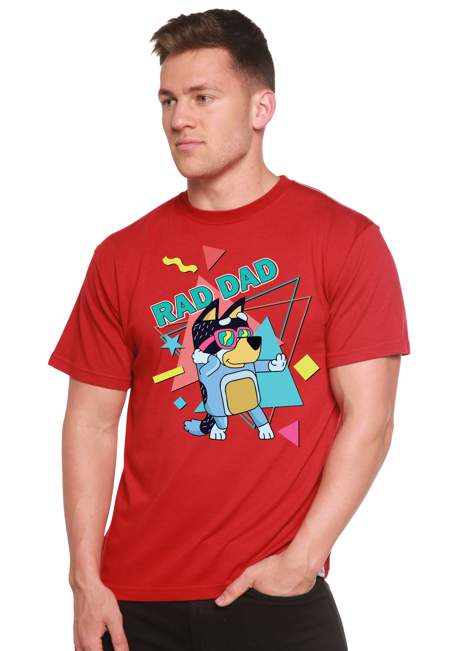 Image of Rad Dad Bluey Men's Bamboo Short Sleeve Graphic T-Shirt