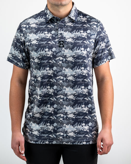 Pins and Aces Gray Camo Polo