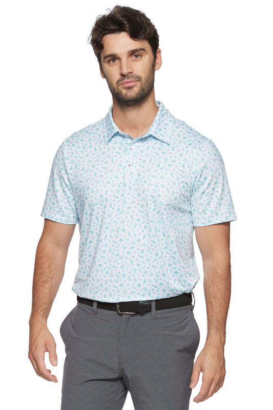 Flag And Anthem Shoreline SS Island Print Performance Polo