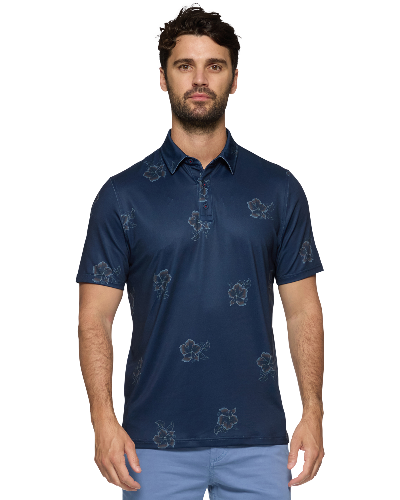 Flag And Anthem Fallsburg SS Hibiscus Print Performance Polo