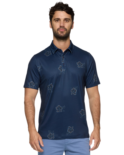 Flag And Anthem Fallsburg SS Hibiscus Print Performance Polo