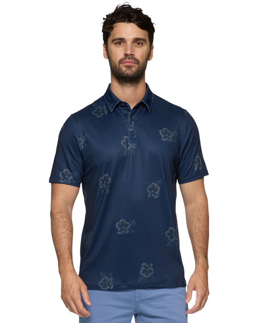 Flag And Anthem Fallsburg SS Hibiscus Print Performance Polo