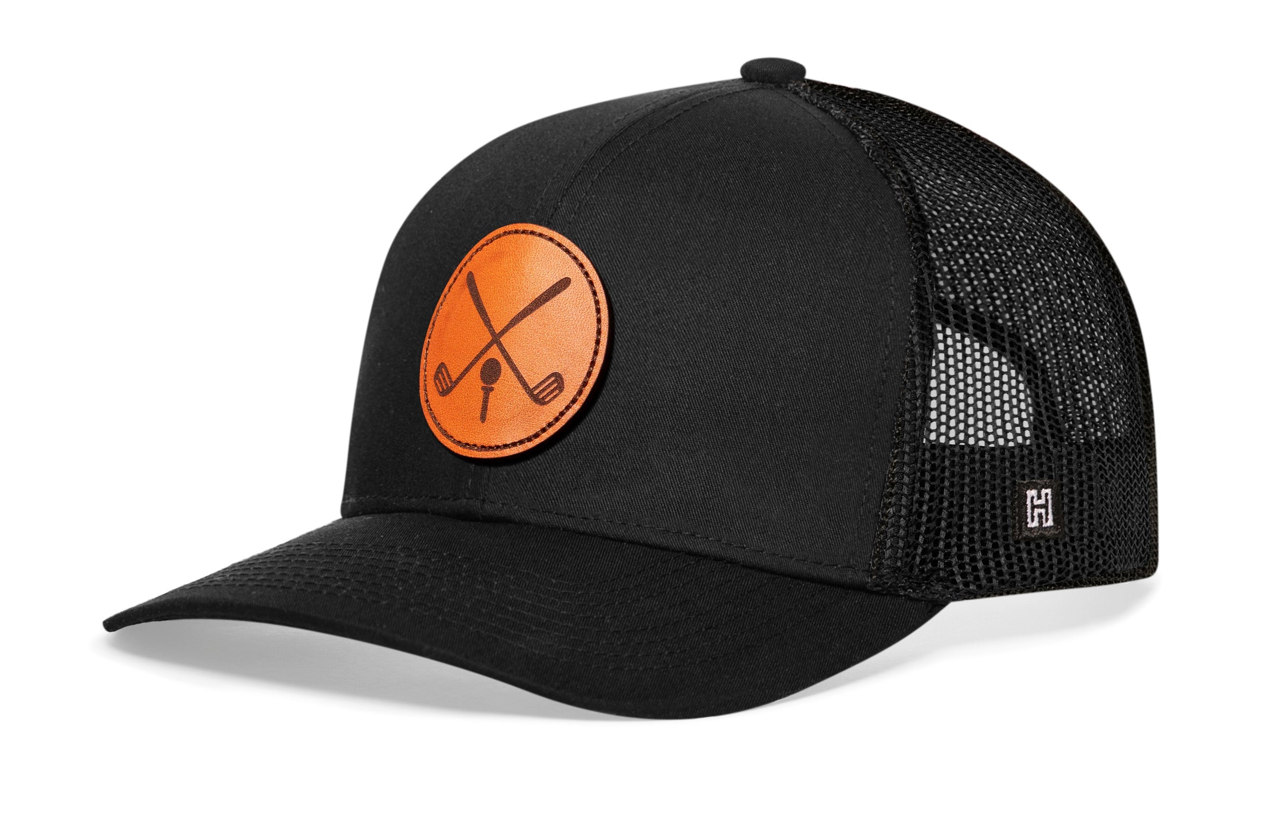 Image of Golf Trucker Hat Leather  |  Black Club X Snapback
