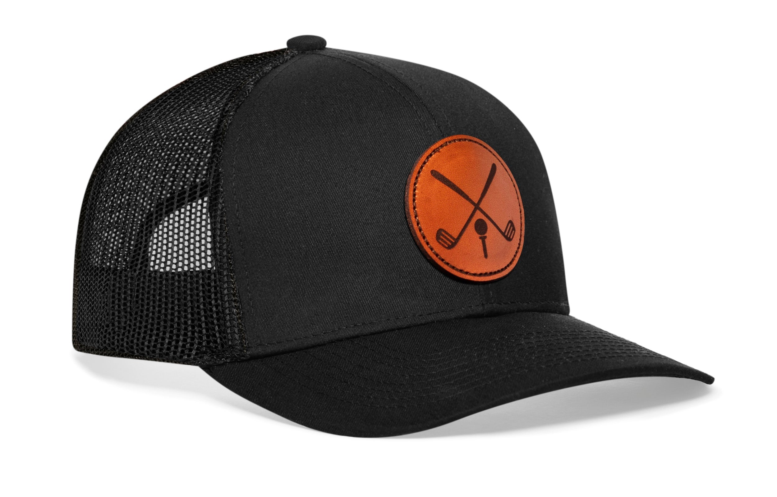 Image of Golf Trucker Hat Leather  |  Black Club X Snapback