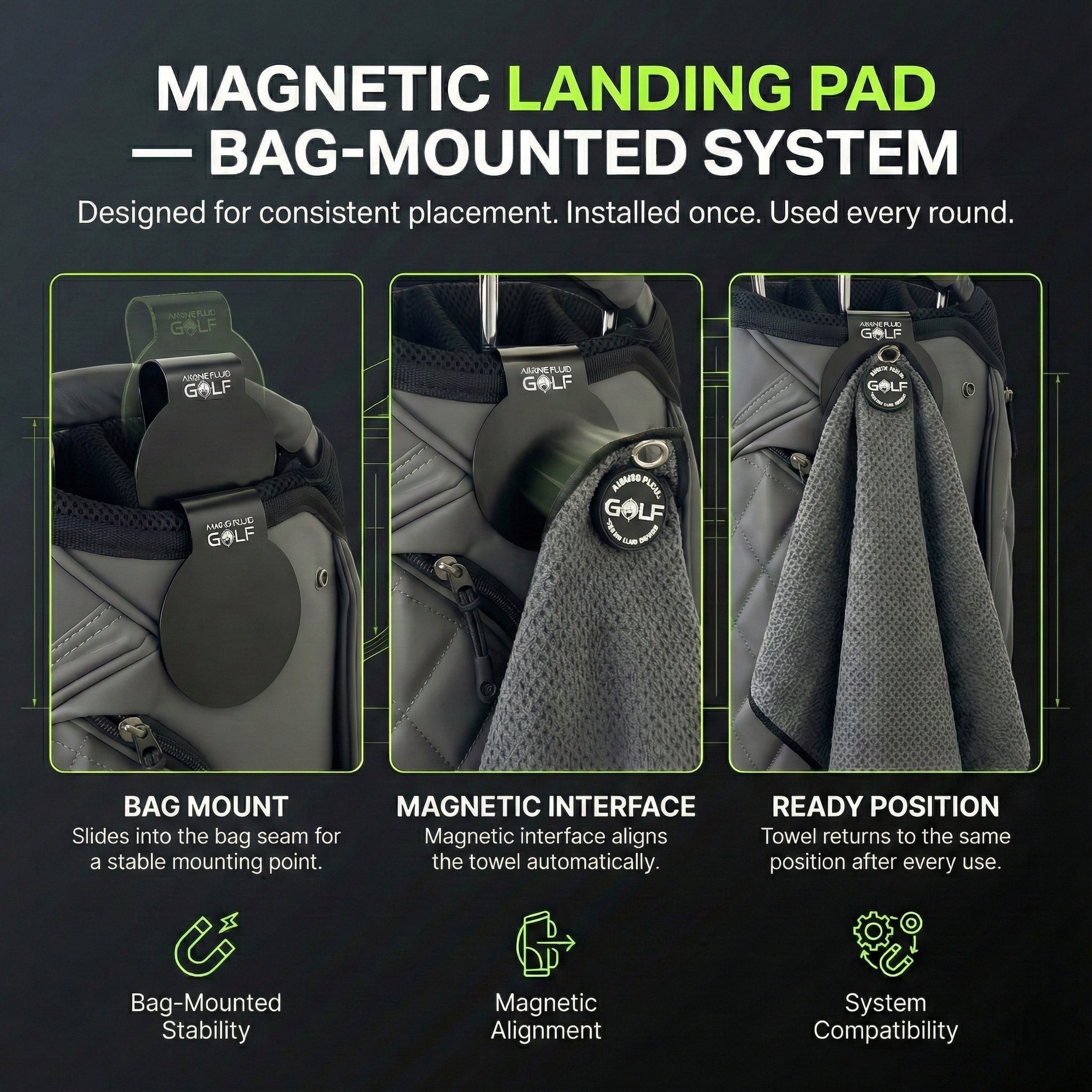 Image of Stubby Magnetic Golf Towel + Landing Pad System