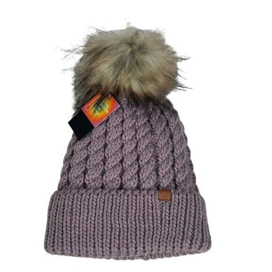 Braided Knit Beanie - Lavender